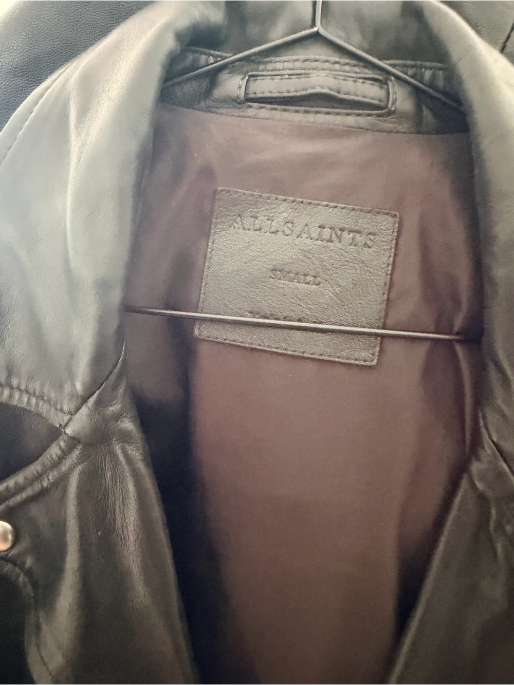 AllSaints Black Leather Jacket with Contrast Lining - Picture 3 of 6